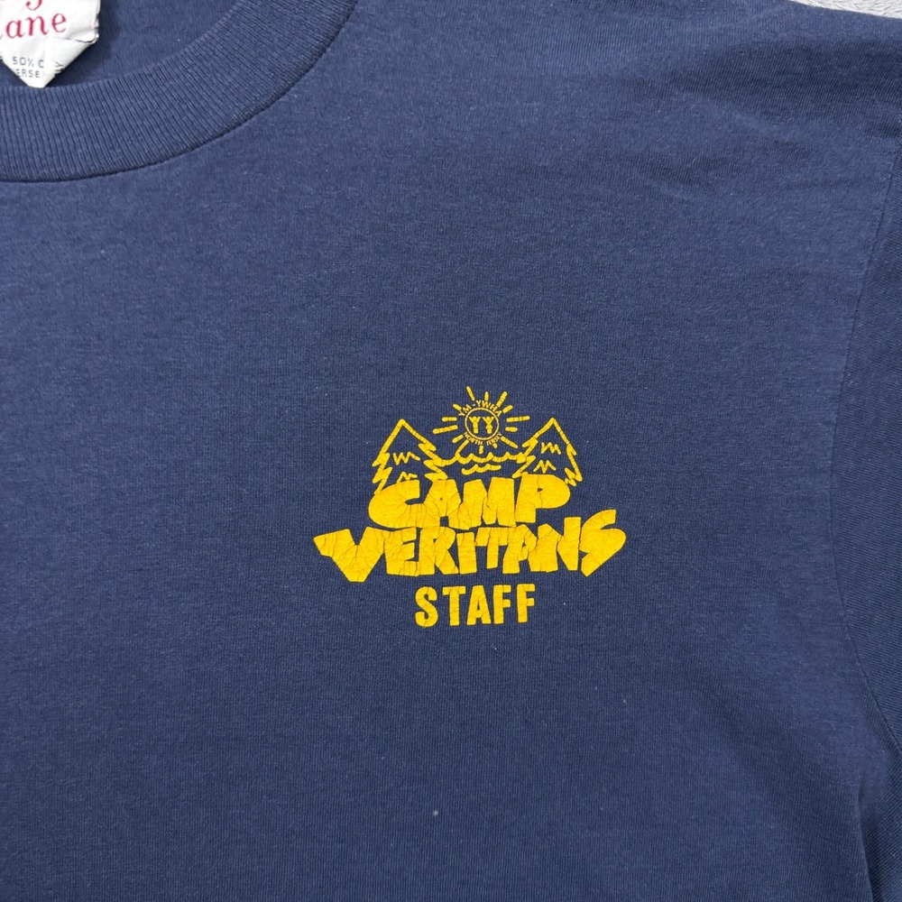 College Lane T-Shirt Mens XL Navy Camp Veritans Staff Vintage USA Made 50/50 - Picture 2 of 7